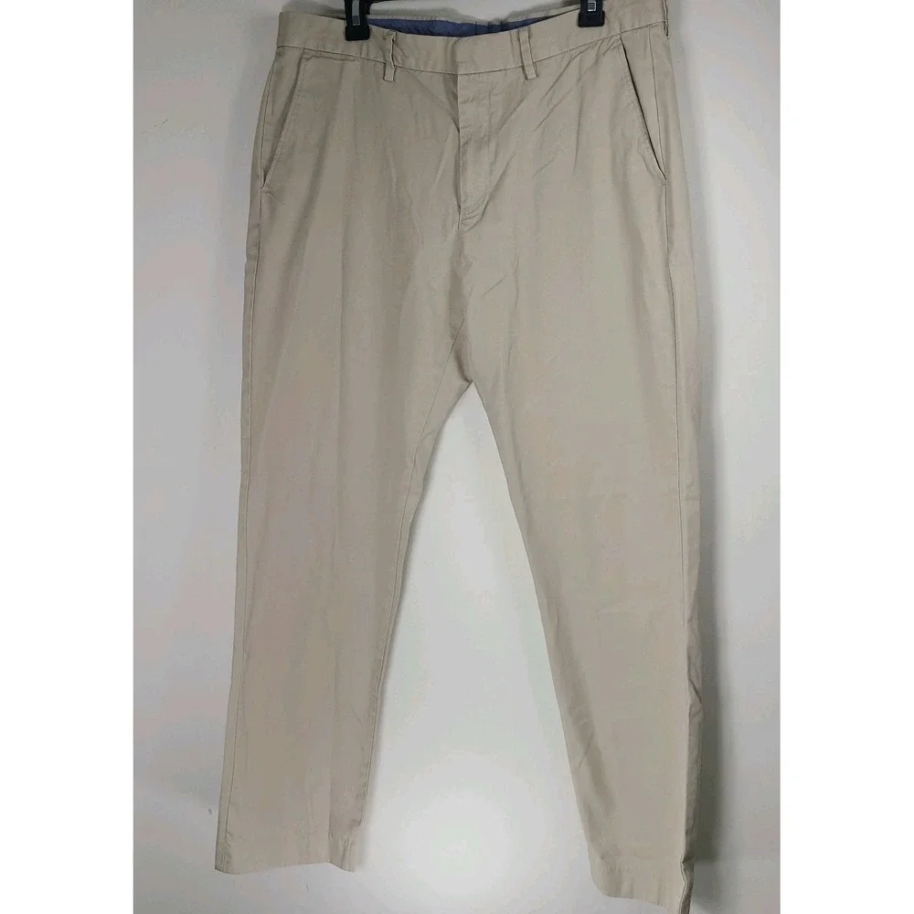 J. Crew Bowery Slim Straight Casual Chino Pants Men's W34 L32 Khaki Tan Cotton